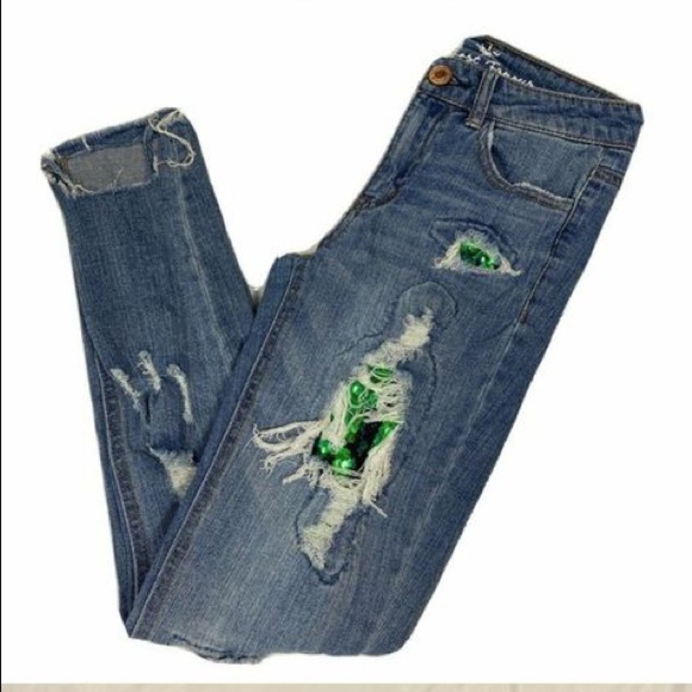 Almost Famous Distressed Flip Sequin Jeans